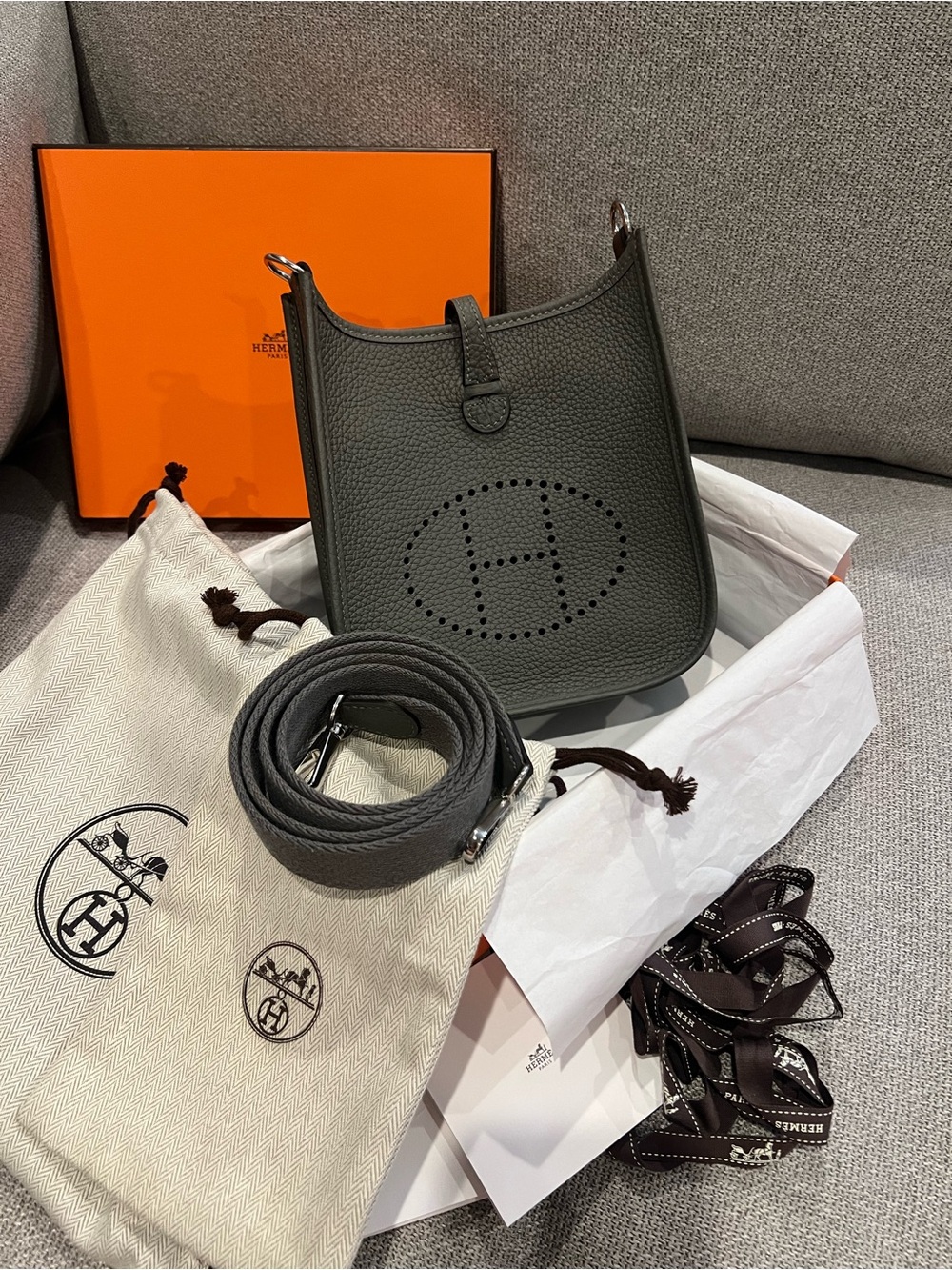 New Hermes Evelyne 16 TPM Crossbody Bag - Taurillon Maurice Gris Meyer (Grey)